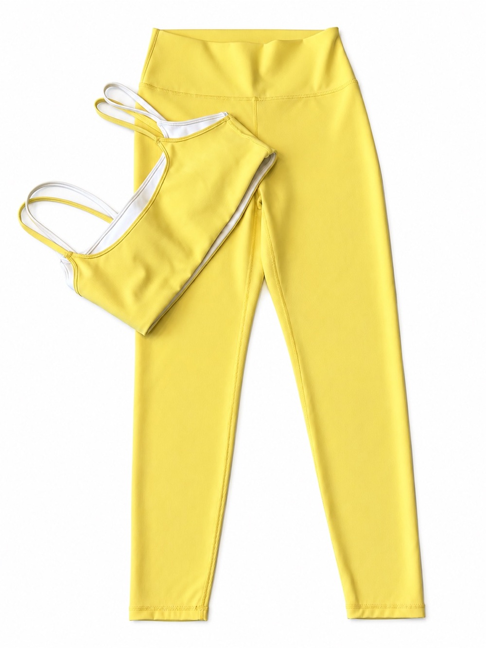 New Wilo The Label Butter Yellow Double Layer Athletic top and Legging outfit Sz